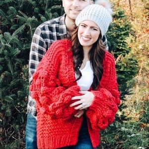 Red Chunky Knit Cardigan